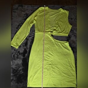 Neon Yellow UV Reactive Cut-Out Bodycon Dress Women's